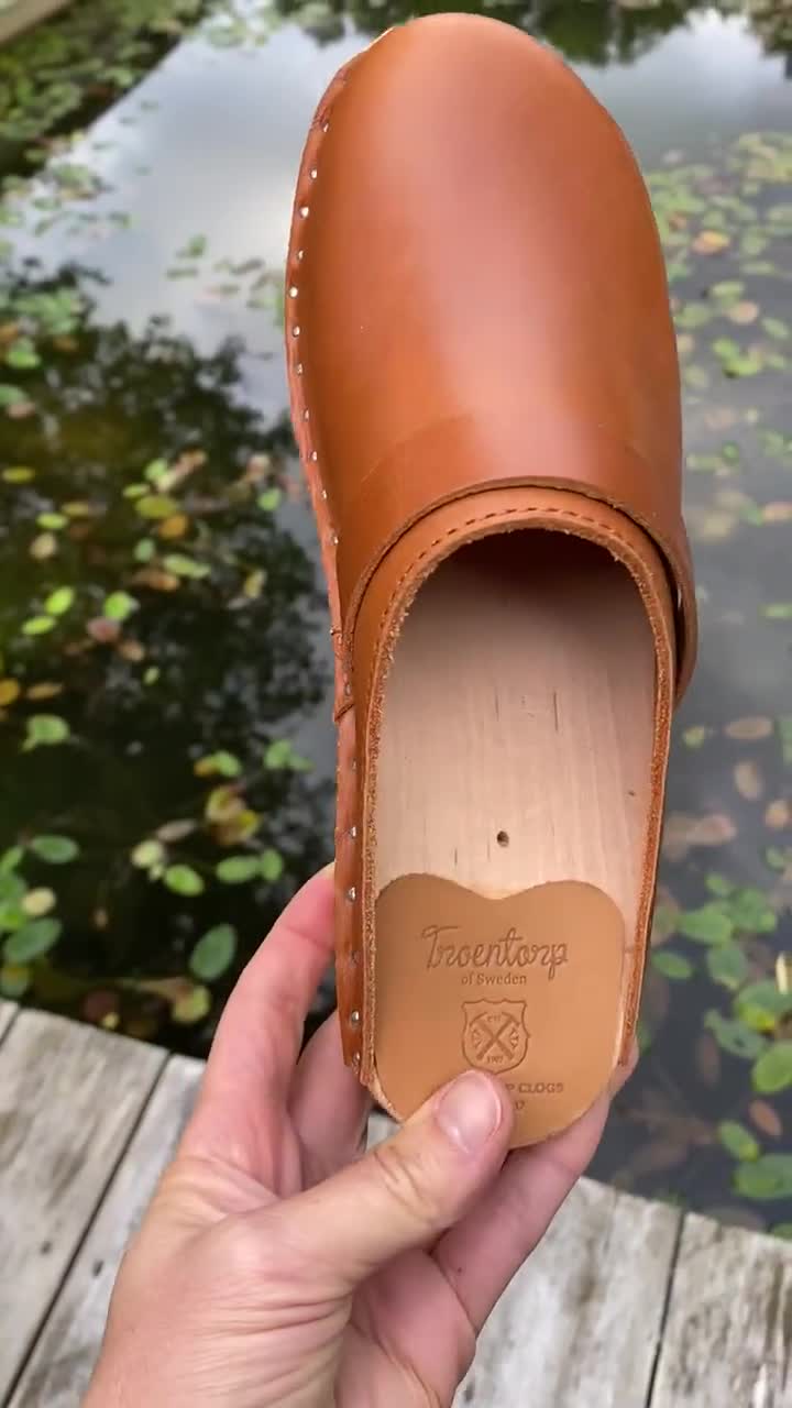 Cognac Brown Leather Clogs: Swedish Troentorp Mules, Low Heel - Etsy