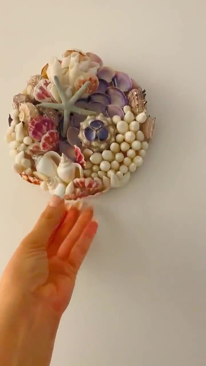 Seashell Mosaic Wall Hanging – “mermaids Garden” Coastal Coral