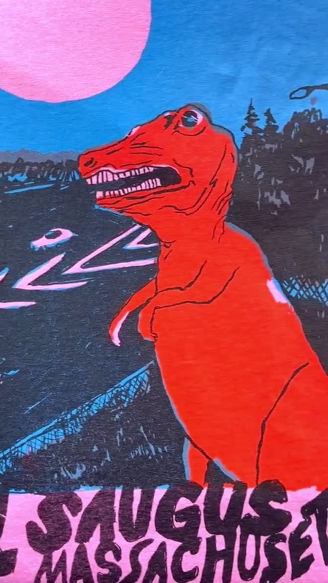 Route 1 Saugus Mass Dinosaur Retro Inspired Organic Cotton T Shirt