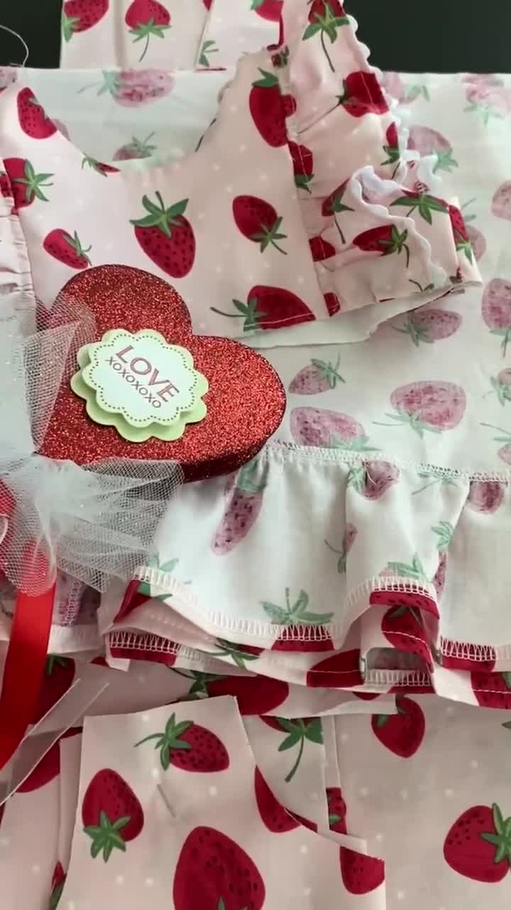 Baby Girl Dress Set in Pink With Strawberry Print- Berry