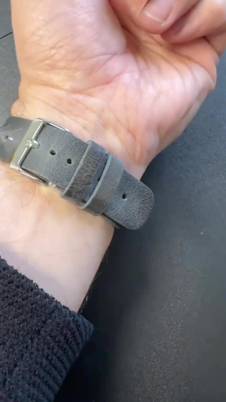Gray Handmade Premium Leather Apple Watch Band - Unisex | Fits All Apple Watch and FitBit Series | Premium Quality Leather video poster