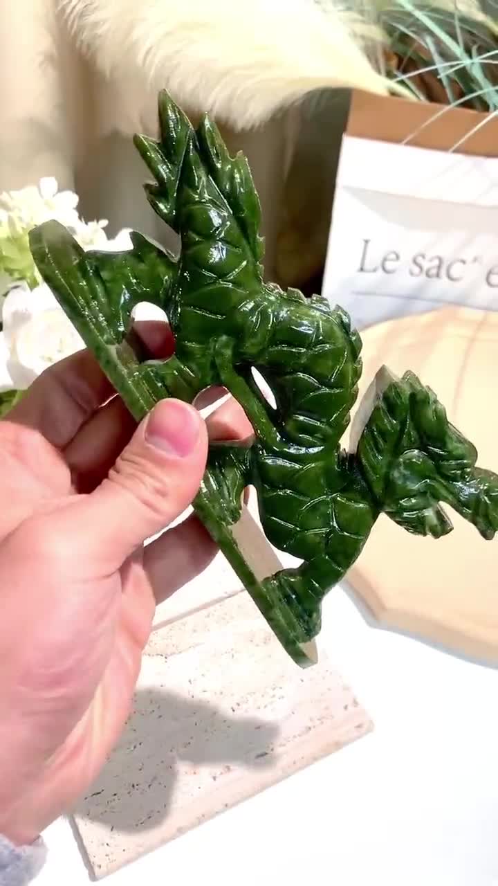Hand Carved Green Jade Dragon, Crystal Animal Sculpture - Etsy