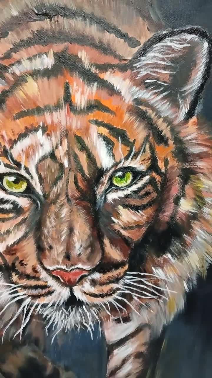虎の絵。野生動物、アクリル画。すぐに掛けられます。オリジナルで