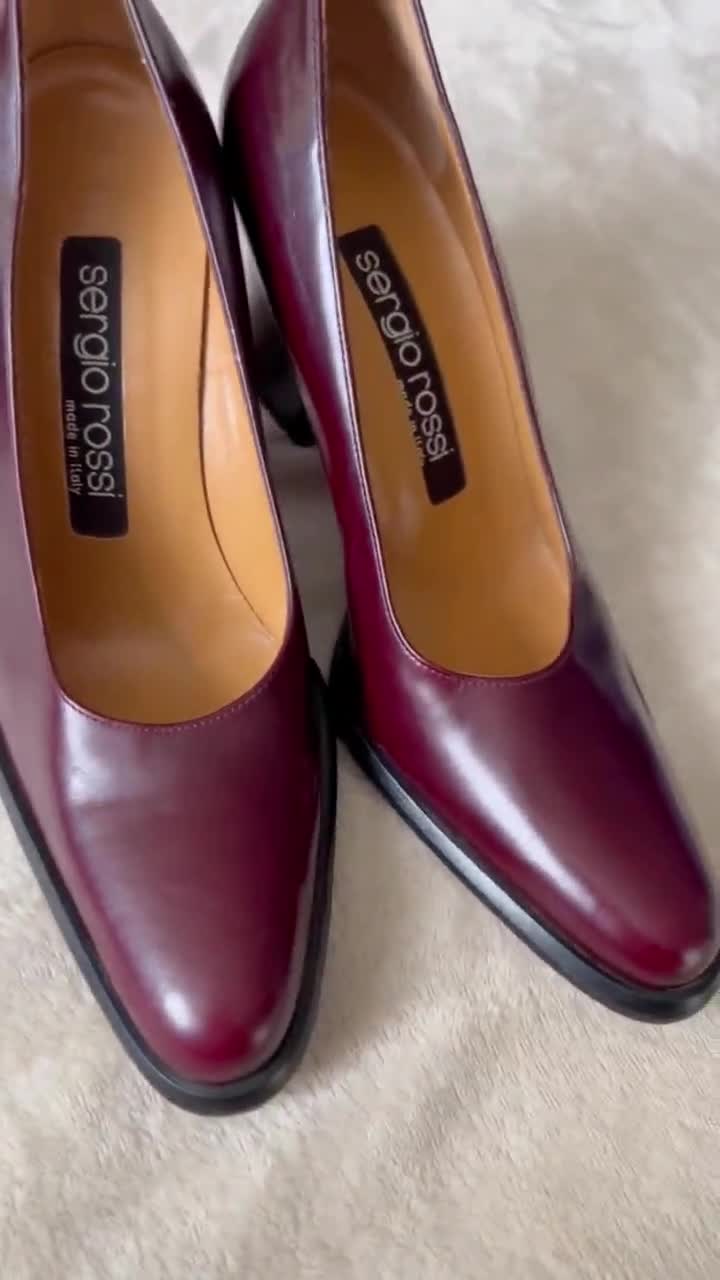 Sergio Rossi Burgundy Leather Pumps With Black Wooden Heel (EU 36