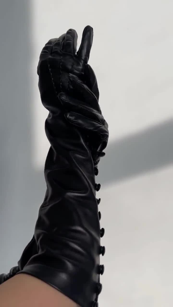 Opera Leather Gloves | Long Black Nappa Gloves With Contrast