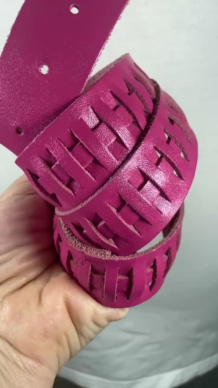 Hot Pink Leather Belt: Woven Detail Retro Waist Belt - Etsy