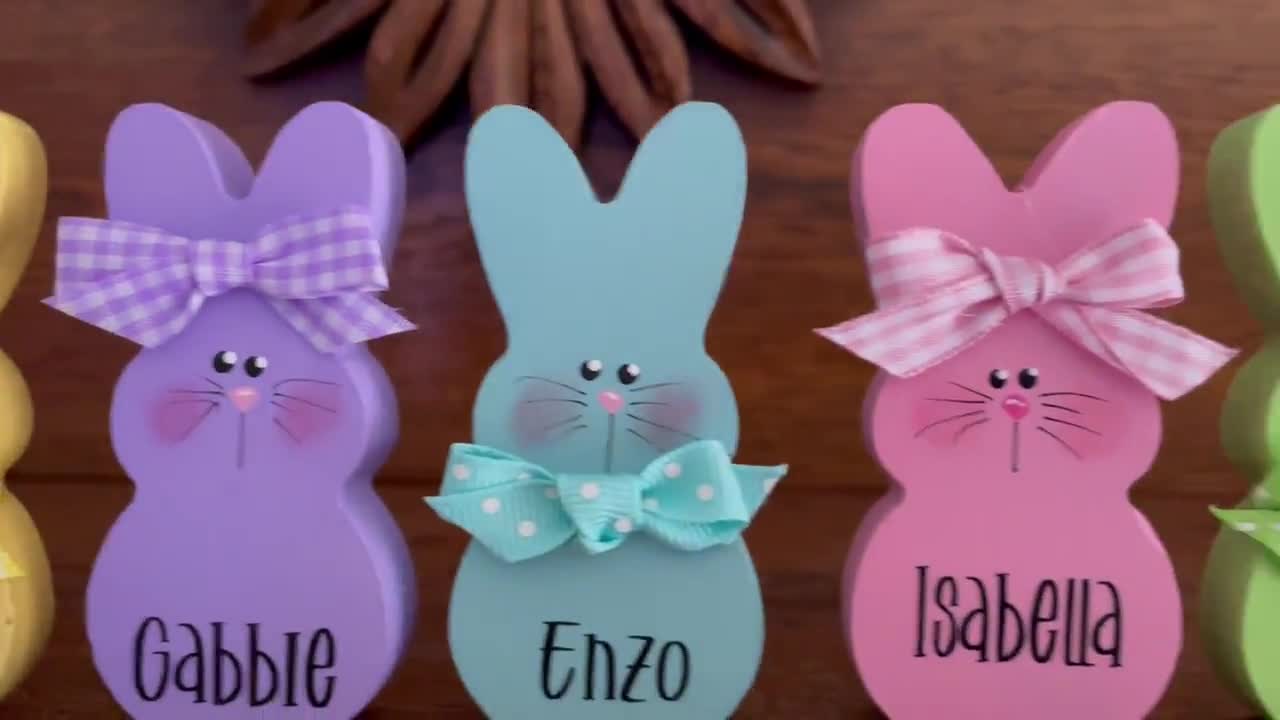 Easter Decor, Personalized Easter Bunnies, Easter Peeps, Easter place cards, Easter Bunny Decor, Now in 2 sizes video poster