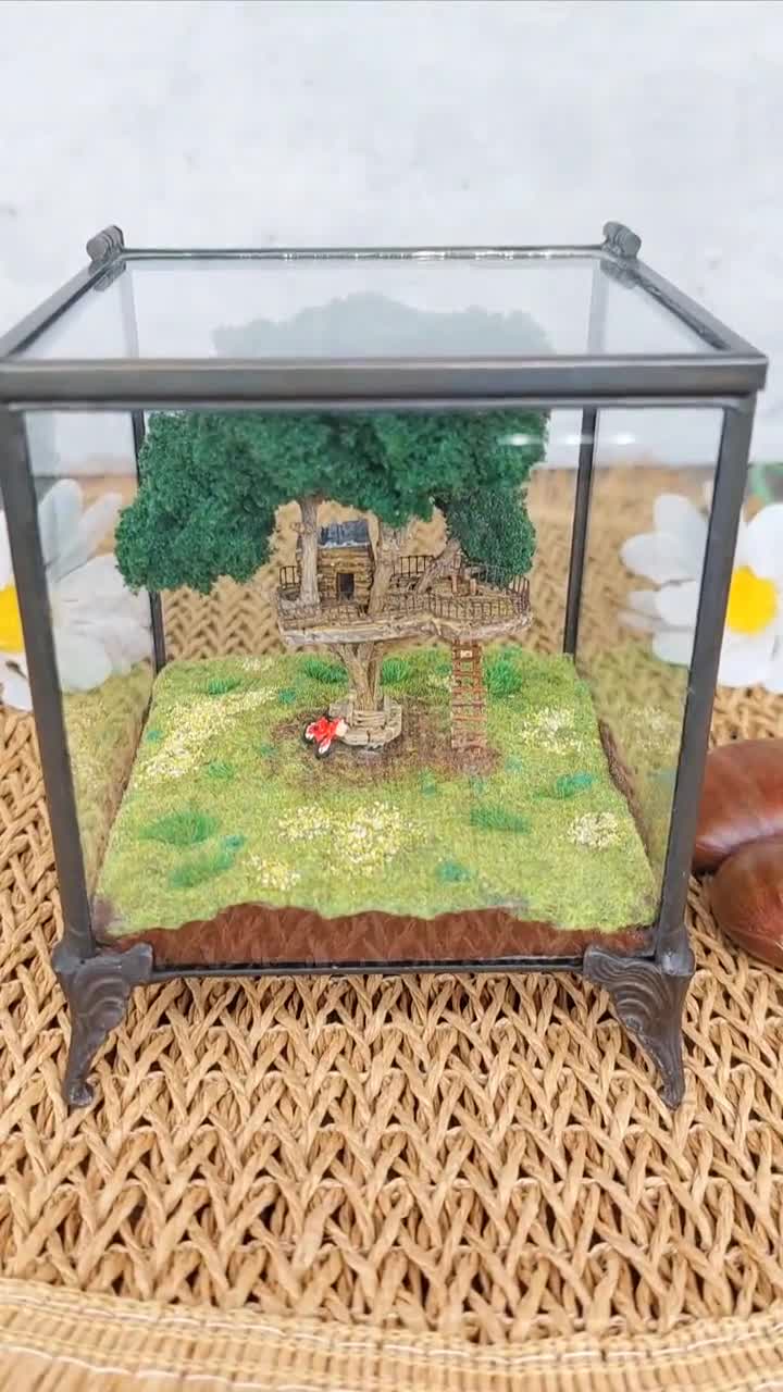 Miniature Treehouse Diorama. Wooden House Scene. Childhood