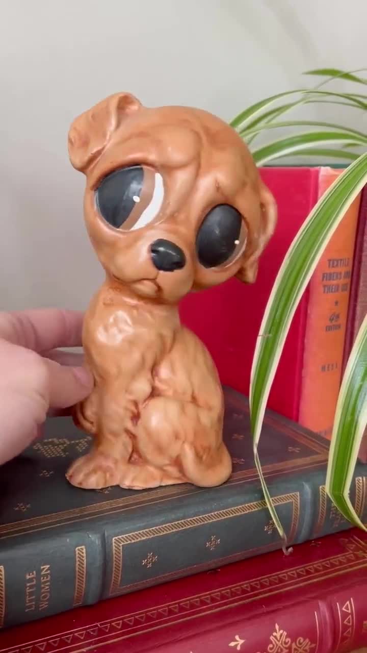 Big, Sad Eyes Vintage Chalkware Puppy Dog, Brown Puppy With Floppy