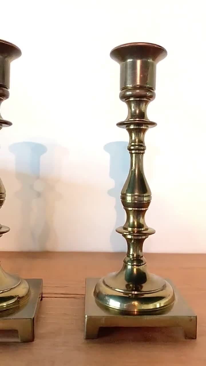 Vintage Mid 20th Century English Solid Brass Candlesticks - a Pair
