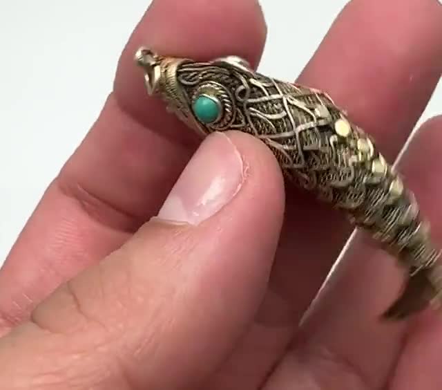 アンティーク ANTIQUE フィリグリー 純銀 フィッシュ 「魚」 ペンダント Vintage Collection Silver Filigree Movable Chinese Style