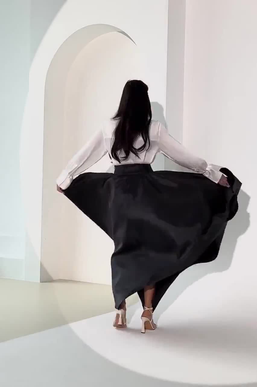 Black Taffeta Full Circle Skirt for Women Classic Skirt Ball Gown