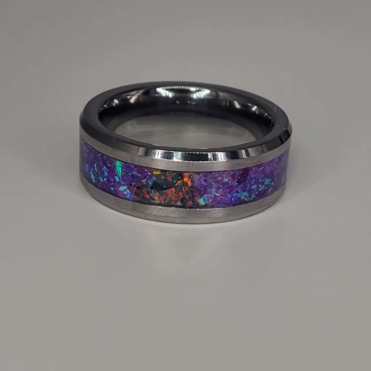 Celestial Firework * outlet Purple Blue Red Black * Beautiful Ring for Men or Women * Glow in the Dark Ring * Sturdy Tungsten Core * Free UV Light!