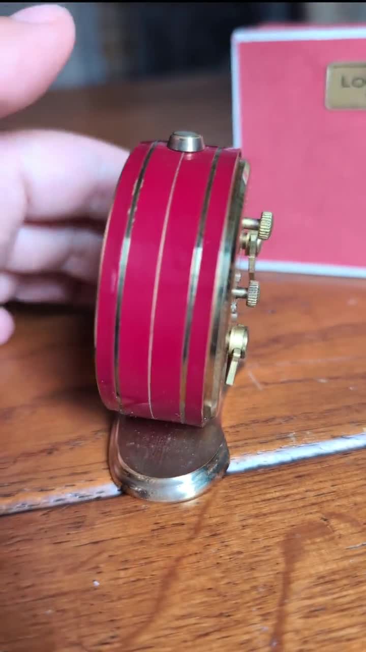 Looping Swiss Vintage Table Alarm Clock Mid-century Red and Gold