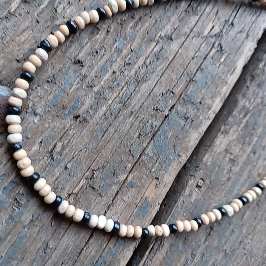 Girocollo Etnico Collana Surf In Legno E Perle Di Cocco - Stile Etnico Tribale, Unisex Girocollo Tribale Uomo Donna - Foto 11