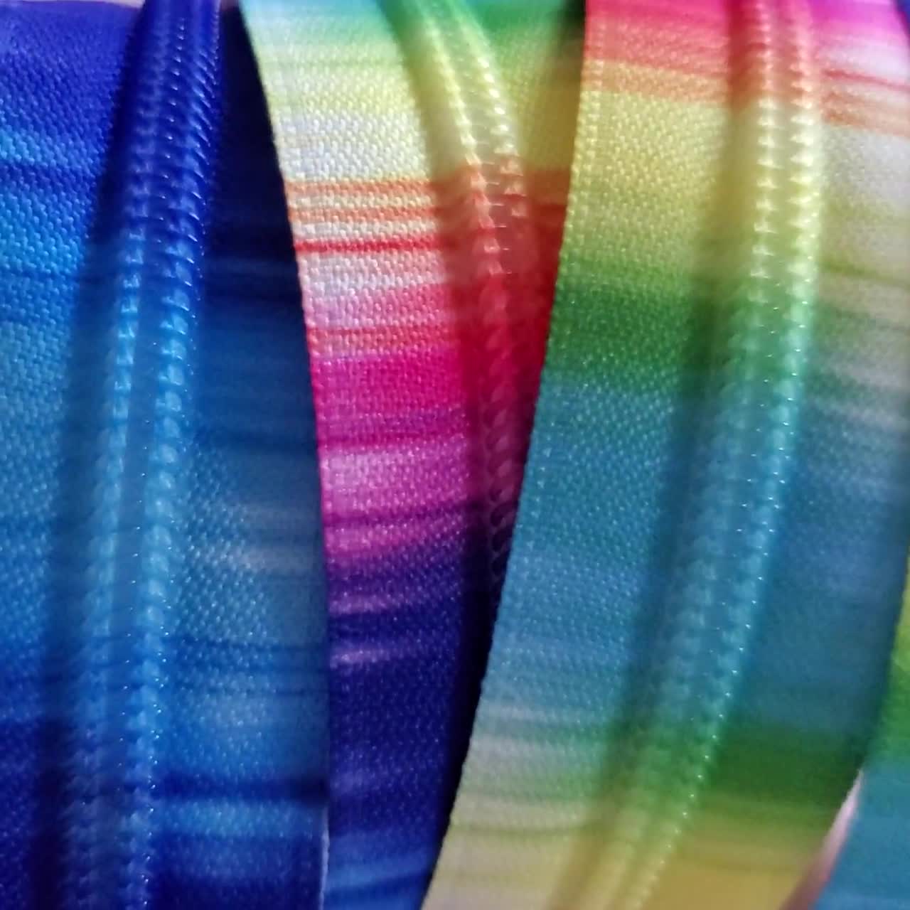 Rainbow Nylon Coil Zipper with Metallic Tape & Rainbow Pulls