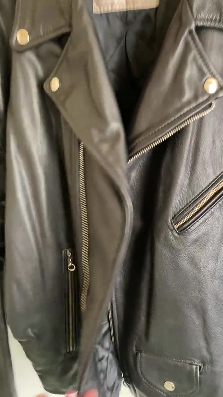 Men's Vintage Black Motorcycle Biker Leather Jacket Made In Italy. Punk  Leather Jacket / Grunge Style Jacket