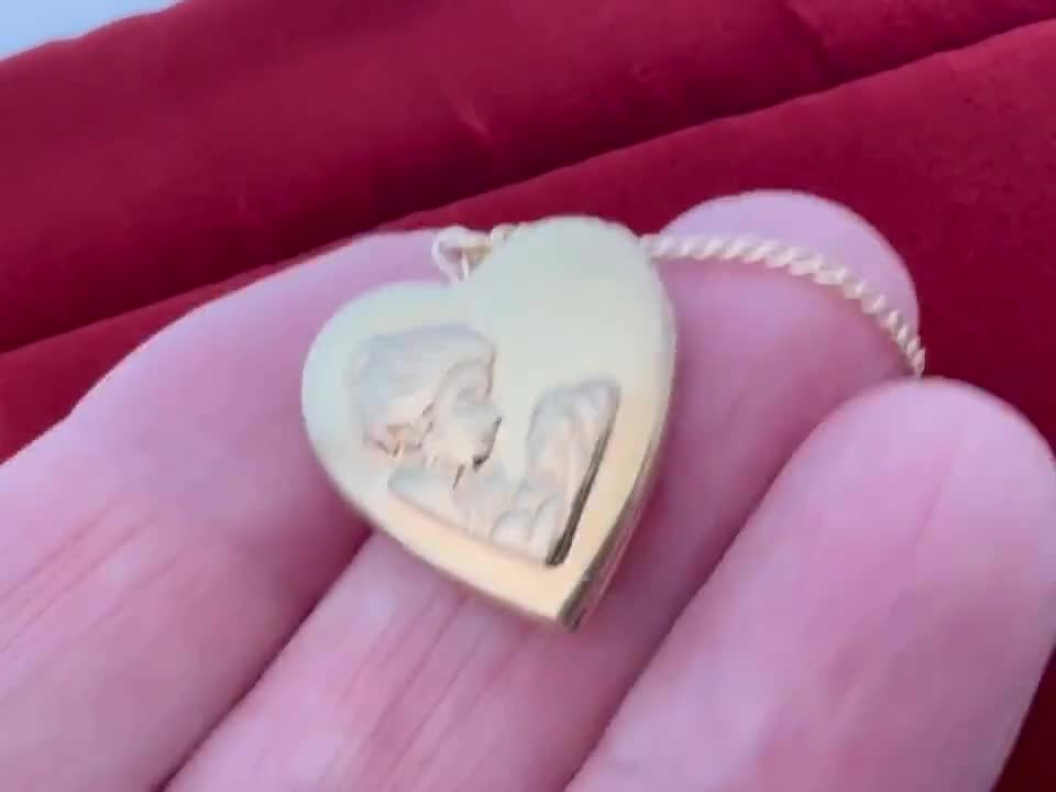 Lovely French Vintage Gold Plated Rhinestone Heart Pendant, c1950 Mid-Century Vintage Shiny Heart, Anniversary Love Showing Gift top for Her