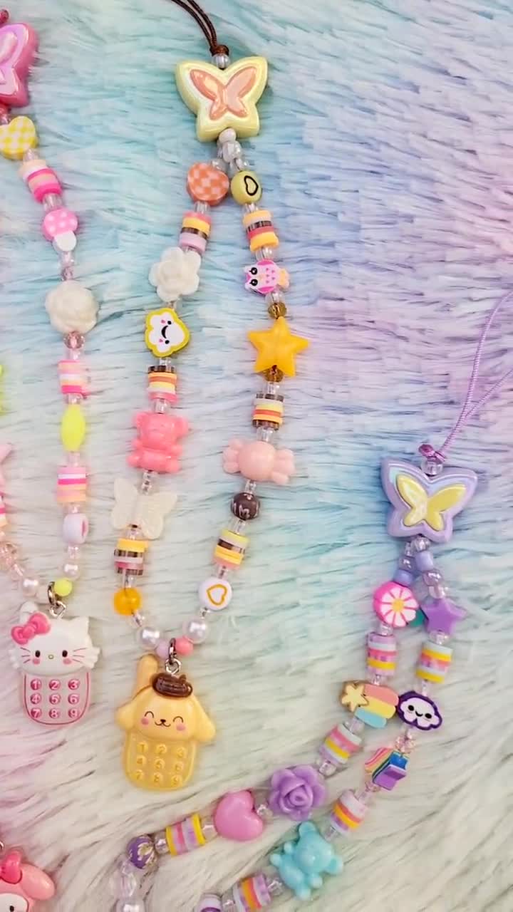 Hello Kitty and Friends Custom Phone Charm, Sanrio Beaded Phone Strap  Lanyard Kawaii Phone Accessory, Aesthetic Y2K Cinammoroll Melody 