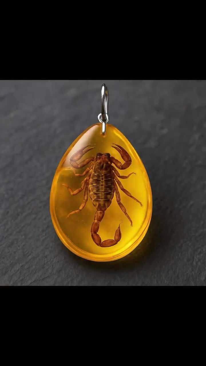 Pirite Pietra Naturale Pendente Scorpione In Ambra Baltica - Collana Decorativa Con Insetto Naturale Pendente Scorpione Ambra