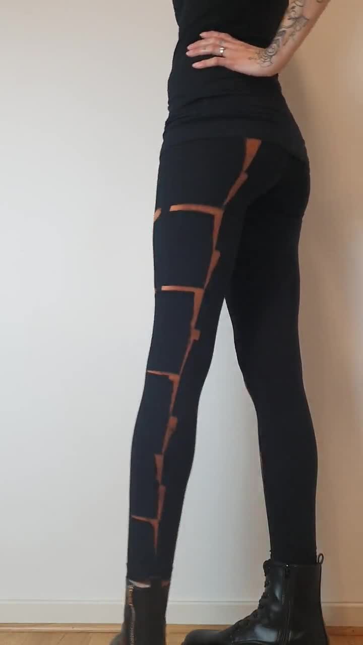 Punk Steampunk Gothic Leggings With Abstract Pattern, Bleached