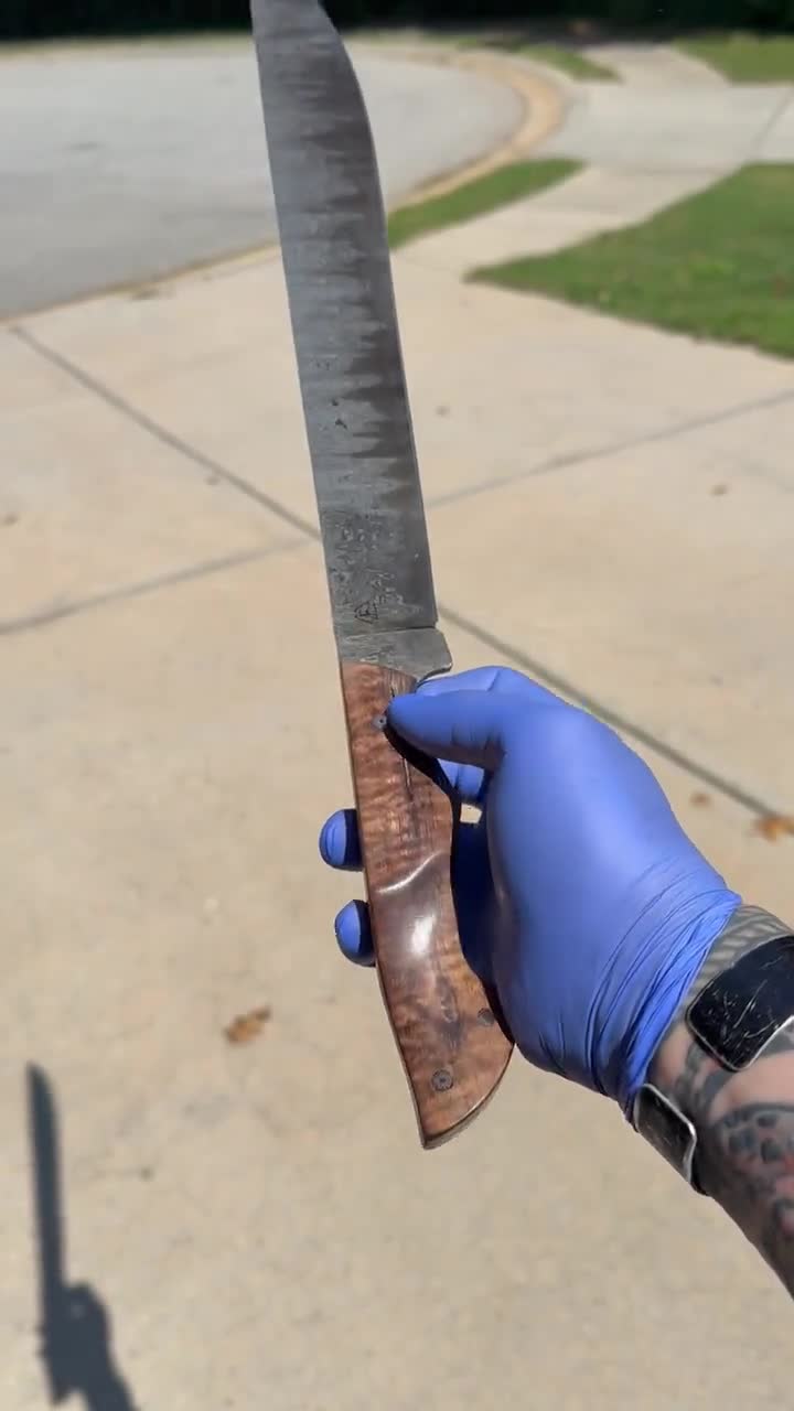 Hand Forged Wrought Iron San Mai Custom Machete with Snakeskin Inlay Sheath video poster