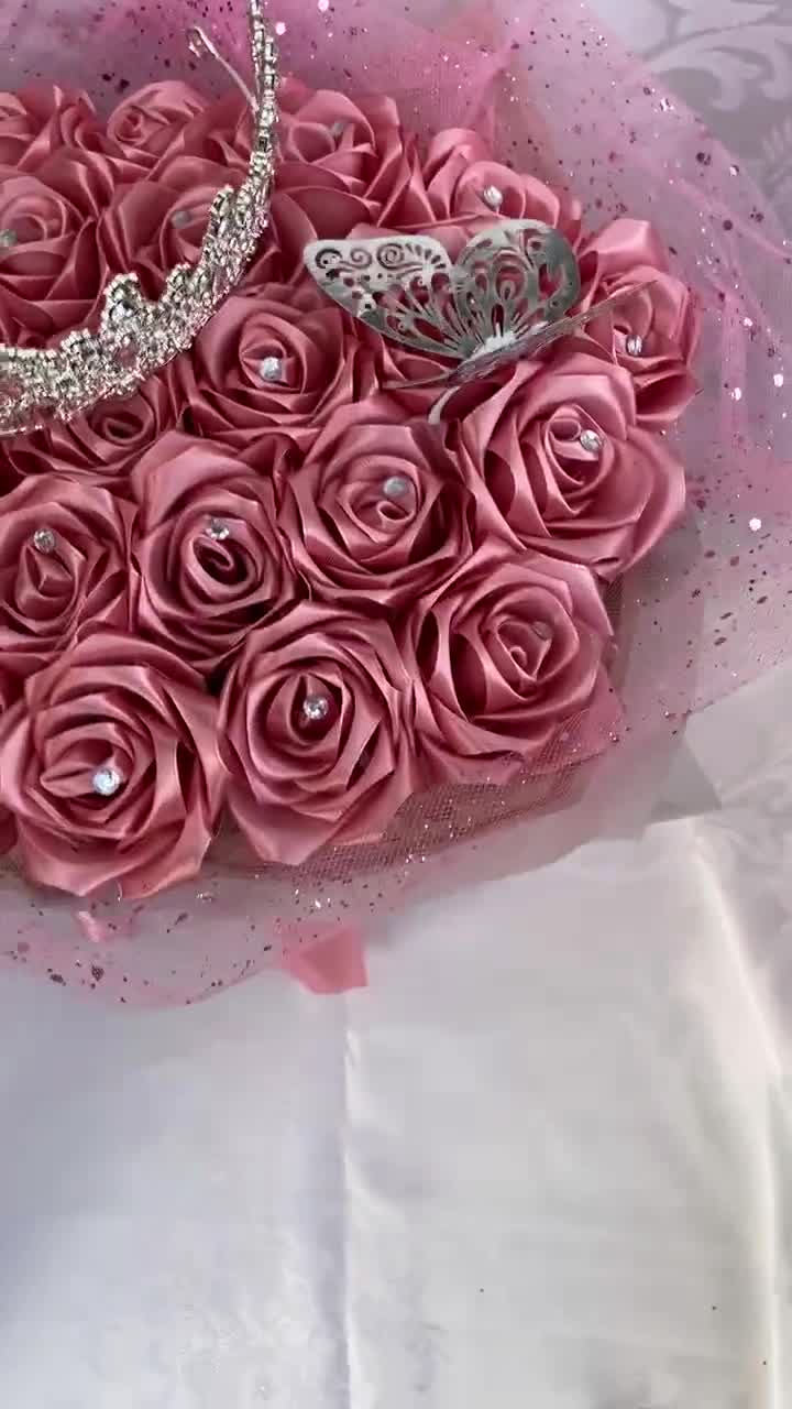 Bling Eternal Rose Bouquet, Ribbon Rose Bouquet, Handmade Fake