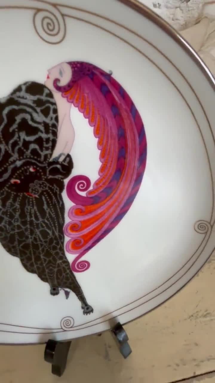 Erte Beauty and the Beast Collector Plate Hand Painted Art Deco