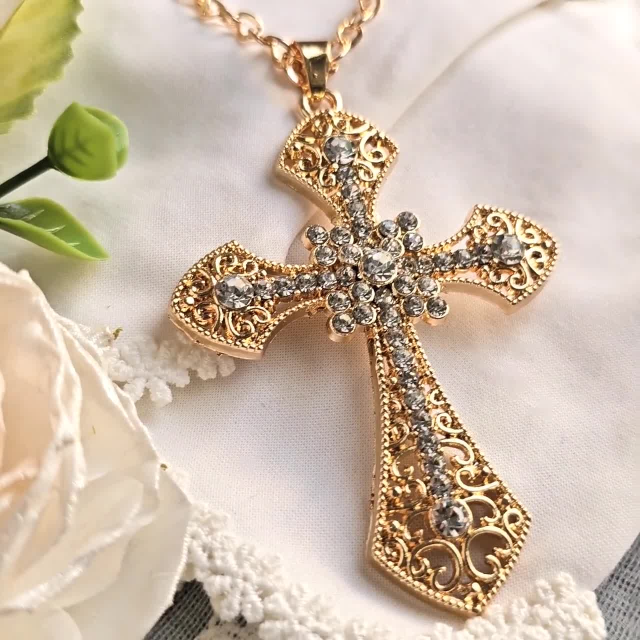 2 Adornos Colgantes Cruz De Diamantes De Imitación (5 ½") – Árbol Navidad Brillo Plata