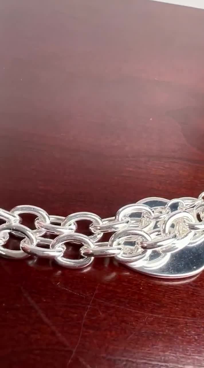 Solid 925 Sterling Silver Heart Charm Toggle Bracelet 7.5