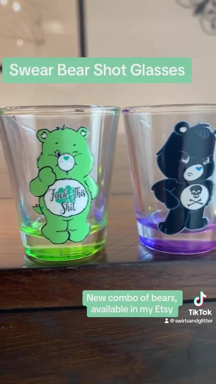 6pcs Swear Bears Print Shot Glasses, Funny Cute Bears Glass Cups
