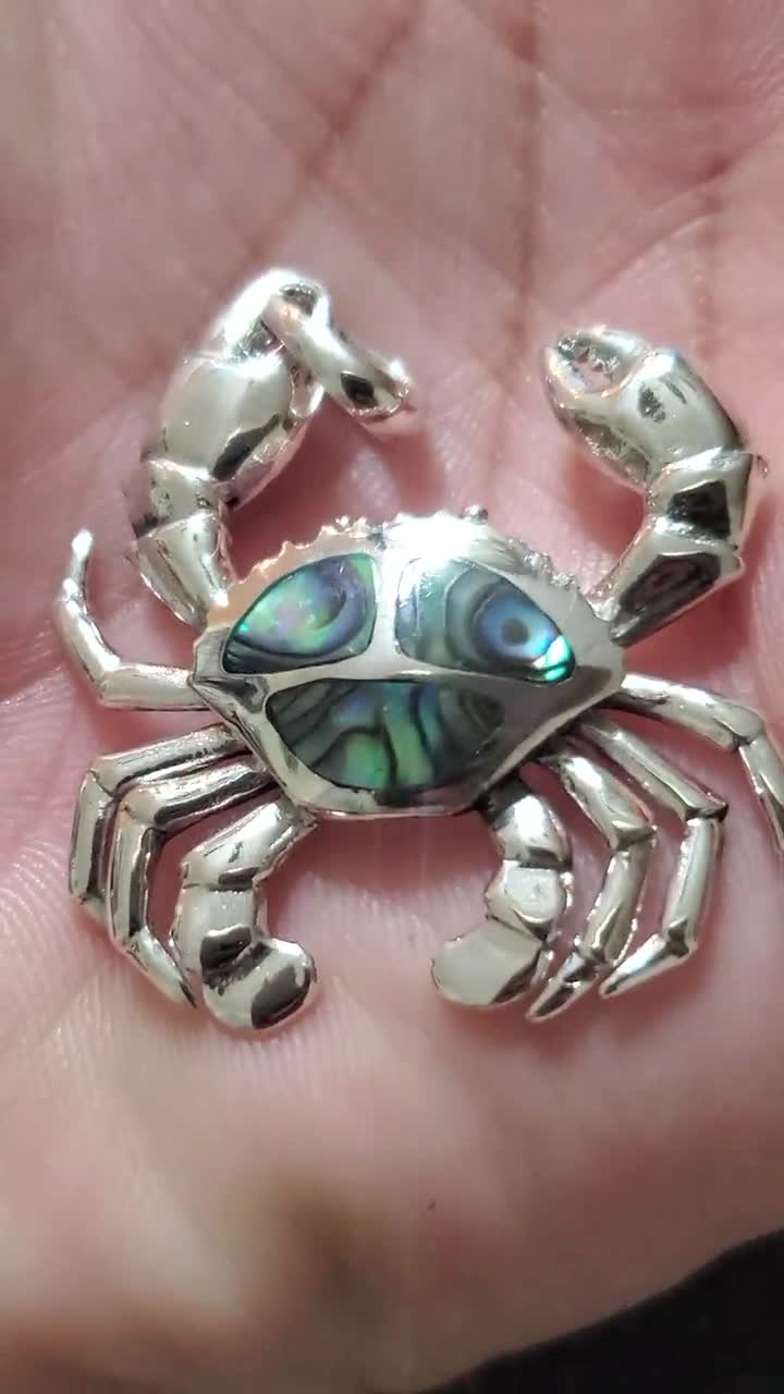 Abalone Crab Necklace w 925 Sterling; Abalone Crab Necklace; Abalone Shell Crab; Lobster Pendant; outlets Crab Jewelry, Infinity Clasp Close