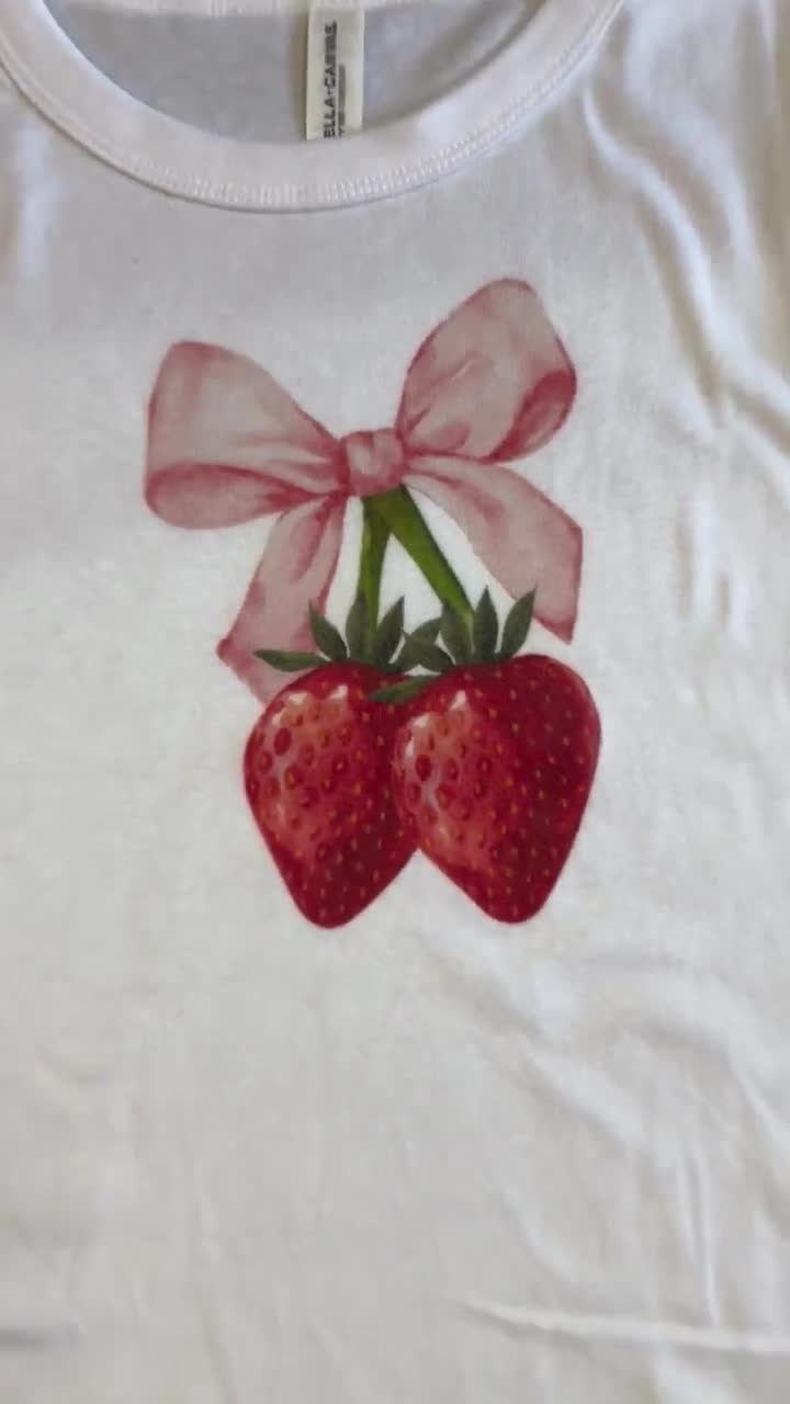 Strawberry Coquette Baby Tee, Berries Bow Crop, Strawberries
