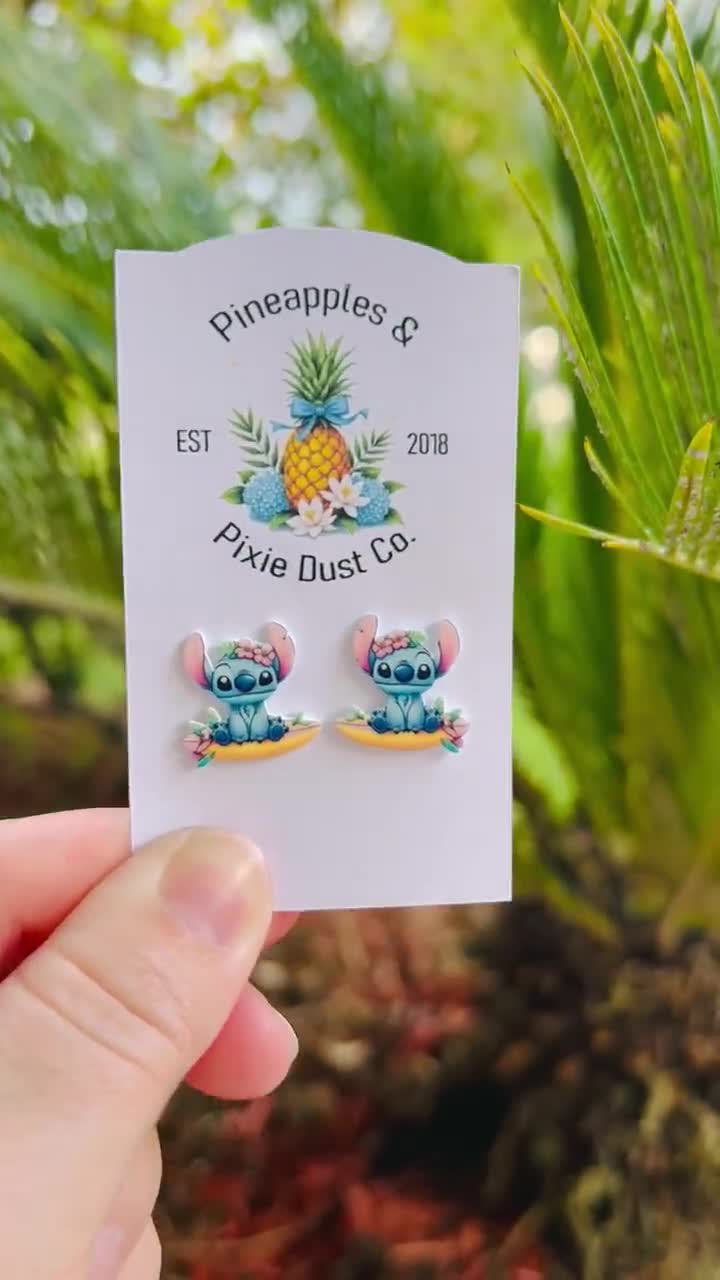 Surfboards & Flowers 626 Earrings: Lilo and Stitch, Hawaiian Jewelry, Handmade Nickel Free Studs video poster