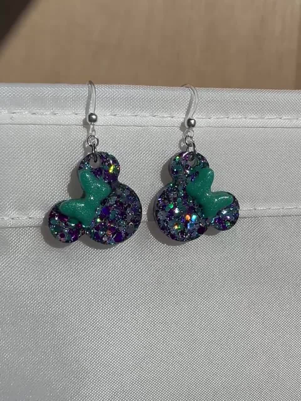 Minnie Mouse Earrings: Purple Sea Green Holographic Glitter video poster