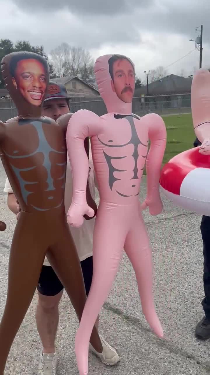 Custom Pool Float Bachelorette Hen Party Blow-up Doll, Funny Bride Float, Groom Husband Face Inflatable Blow Up Doll Bachelorette Trip Decor video poster