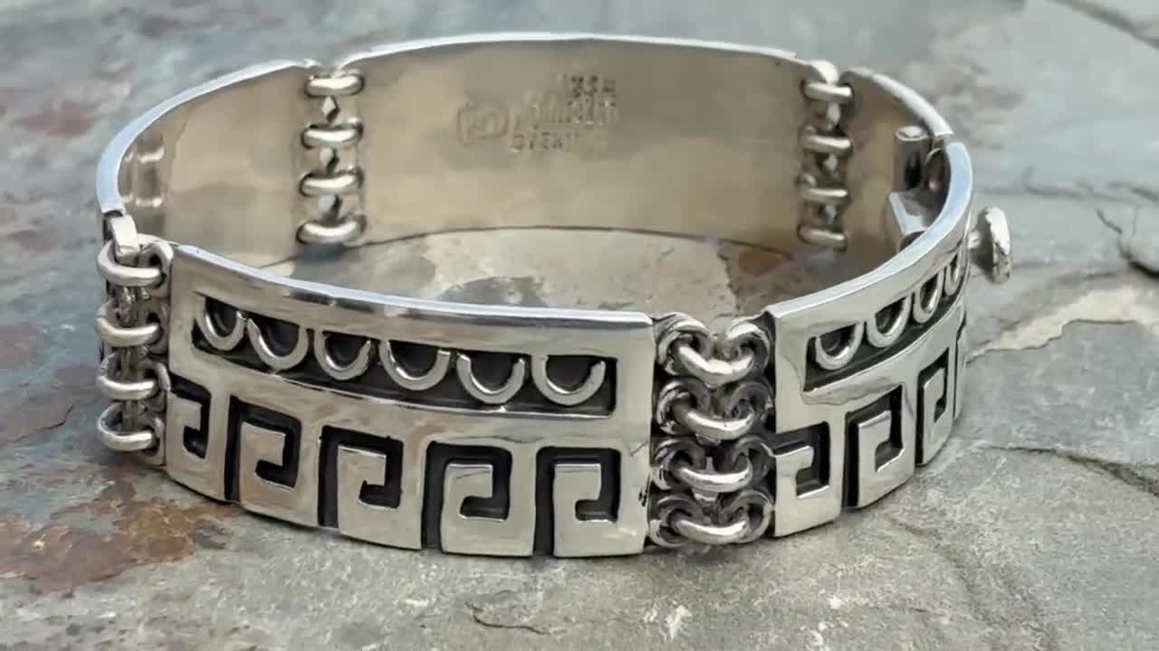 Vintage Maricela Taxco Sterling Silver Link Bracelet: Greek Key