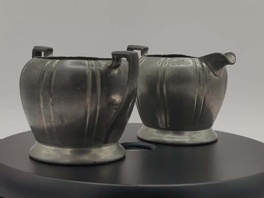 Vintage Pilgrim Solid Pewter Sugar and Creamer Set by