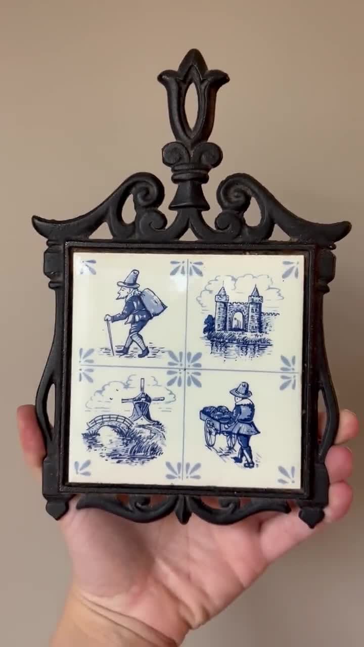 鋳鉄製の鍋敷き、デルフト磁器タイル、青と白のオランダタイル - Etsy 日本