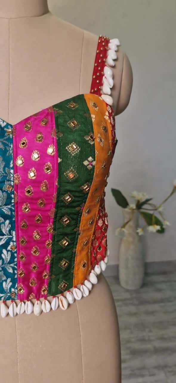 Made to Order Indian Multicolor Brocade Spaghetti Corset Blouse