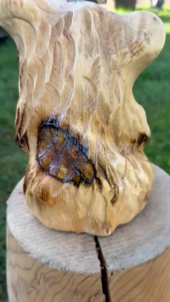 Wood Carved Bear Log Cabin Art Happy Wood Bear Home Decor Cute