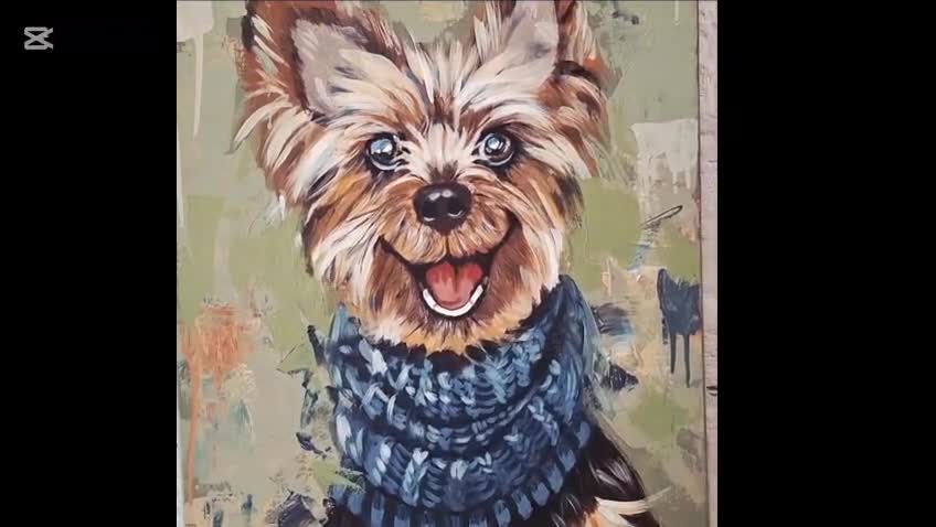 幸せなヨークシャーテリアのアクリル画 ヨークシャーテリアの犬の絵