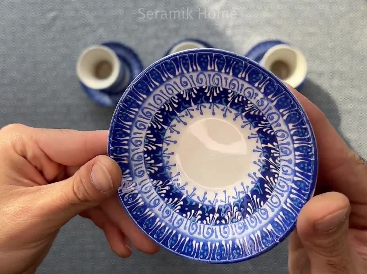 6x Turkish Ceramic Tea Cups and 6x Saucers, Handmade Ceramic