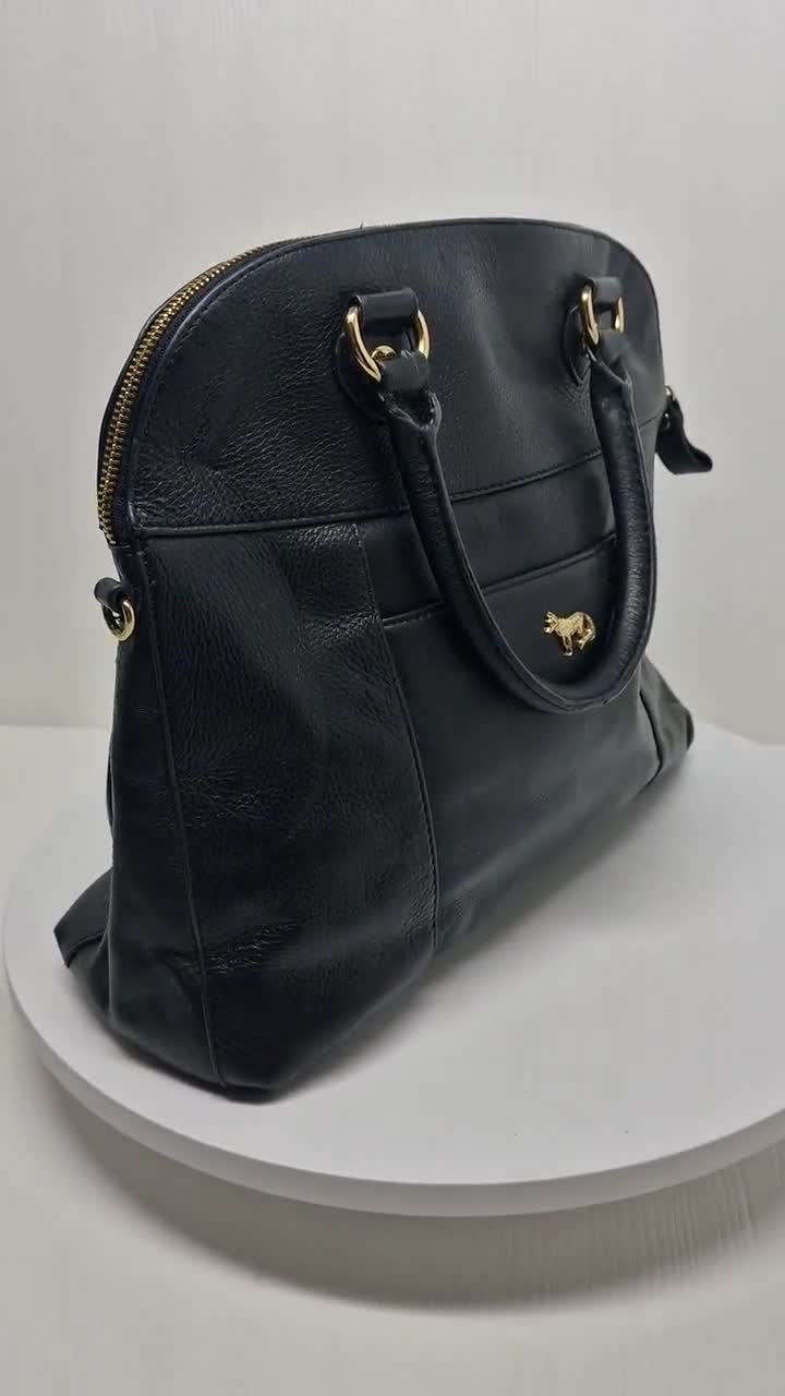 EMMA FOX Black Leather Zebra Print Calf Hair Womens Bag D86
