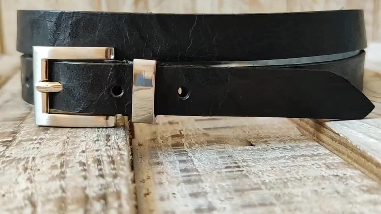 Minimalist Black Leather Belt With Silver Buckle for Men - Etsy