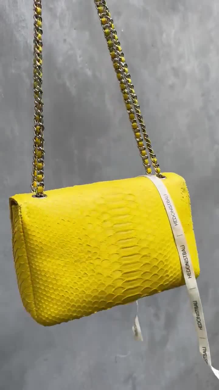 Yellow Genuine Python Skin Crossbody Chain Bag | Bright