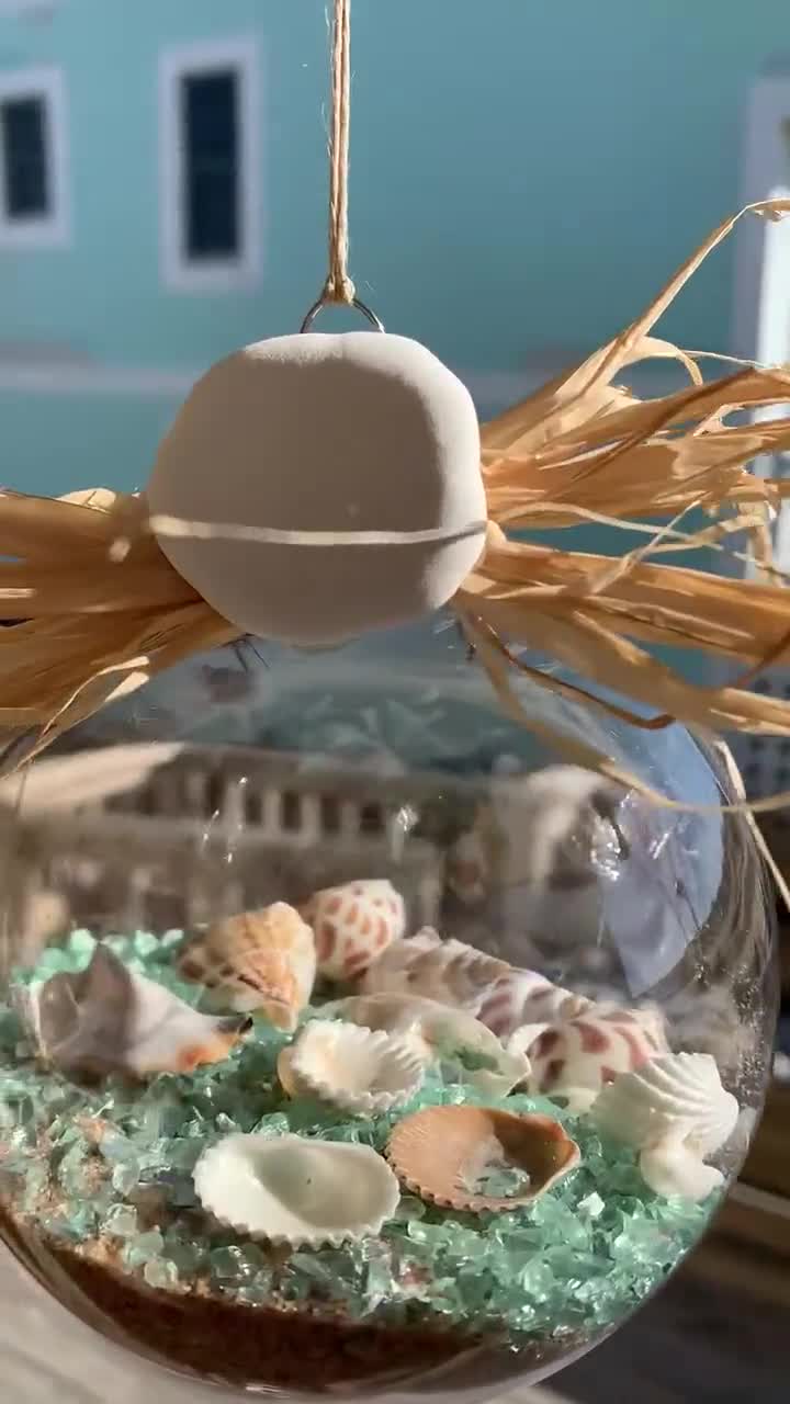 Seashell Globe Ornament / Coastal Christmas Home Decor Accent / Beach Scene  in a Ball 