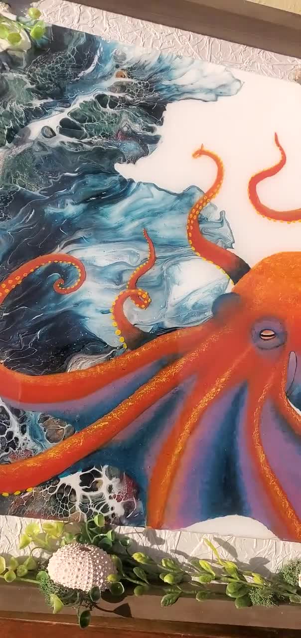 静寂 - アクリル絵の具で描かれた幻想的なタコの絵画 - Etsy 日本