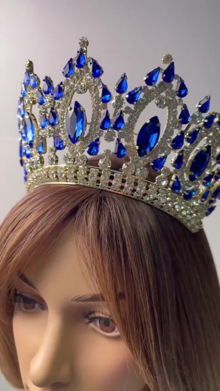 FAST SHIPPING!!! Gold and Blue Stones Tiara, Gorgeous Gold FAST SHIPPING!!! Gold and Blue Stones Tiara, Gorgeous Gold