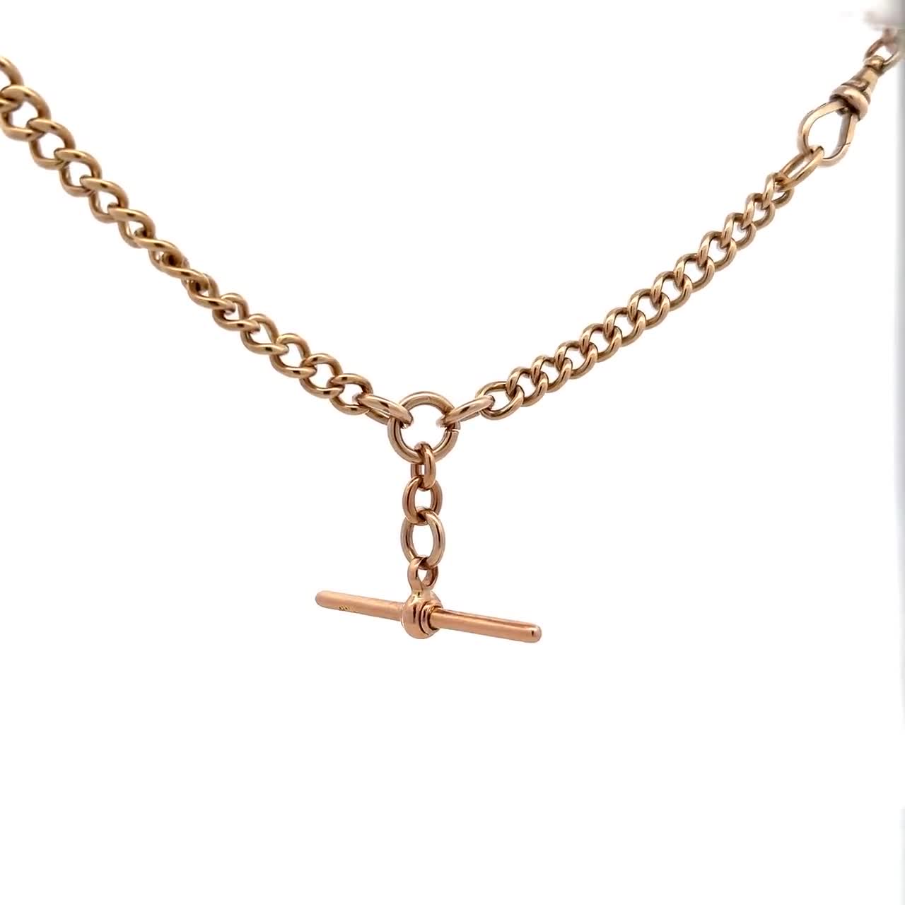 アクセサリー Antique  WATCH CHAIN 9ctGOLD Antique Edwardian 9ct Gold Albert Watch Chain With T-bar